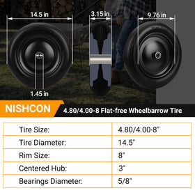 NISHCON side profile of 4.80/4.00-8 tire on a wheelbarrow