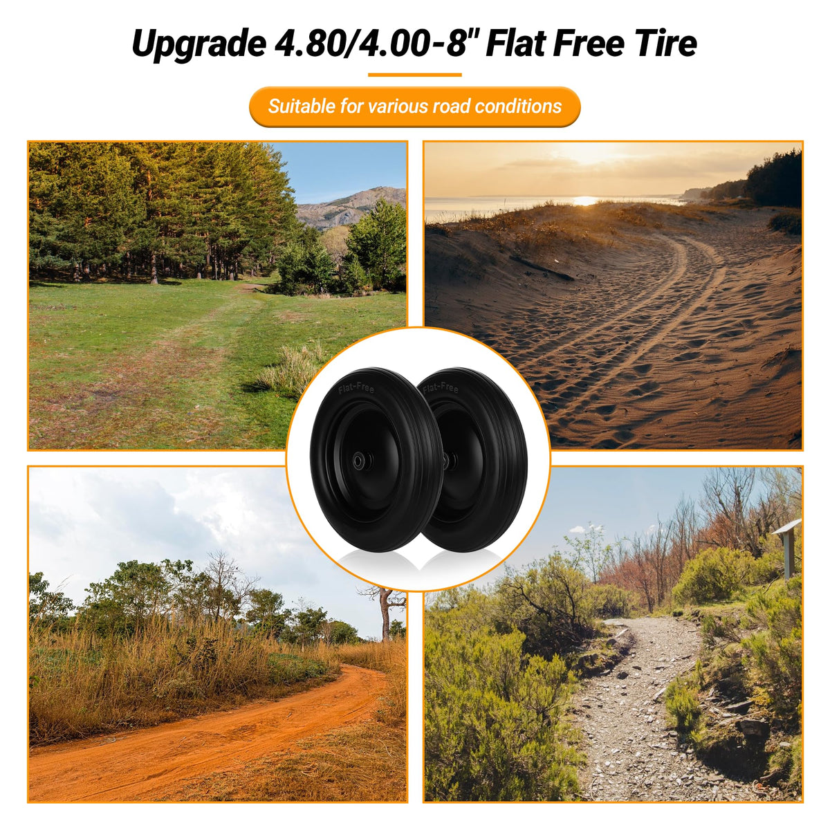 NISHCON tire installed on a garden cart for outdoor use