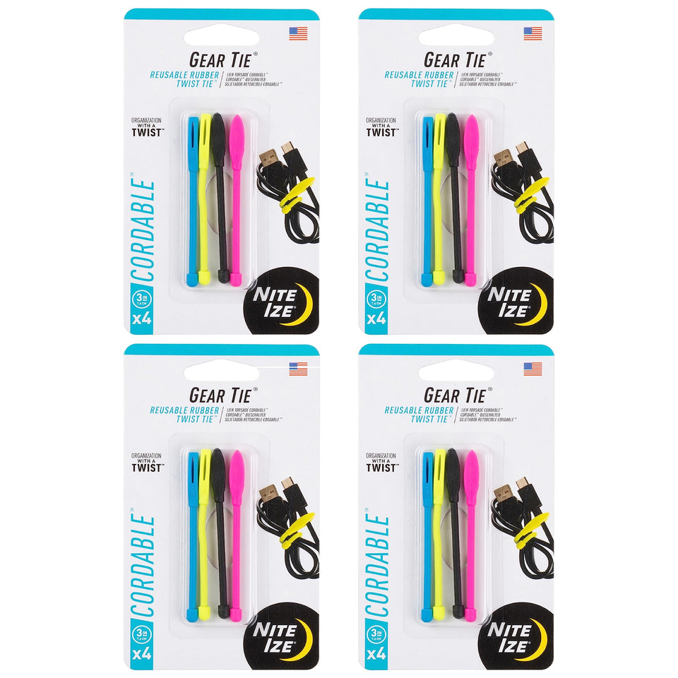 Nite Ize Gear Tie 3-inch wrap secures a charging cable quickly
