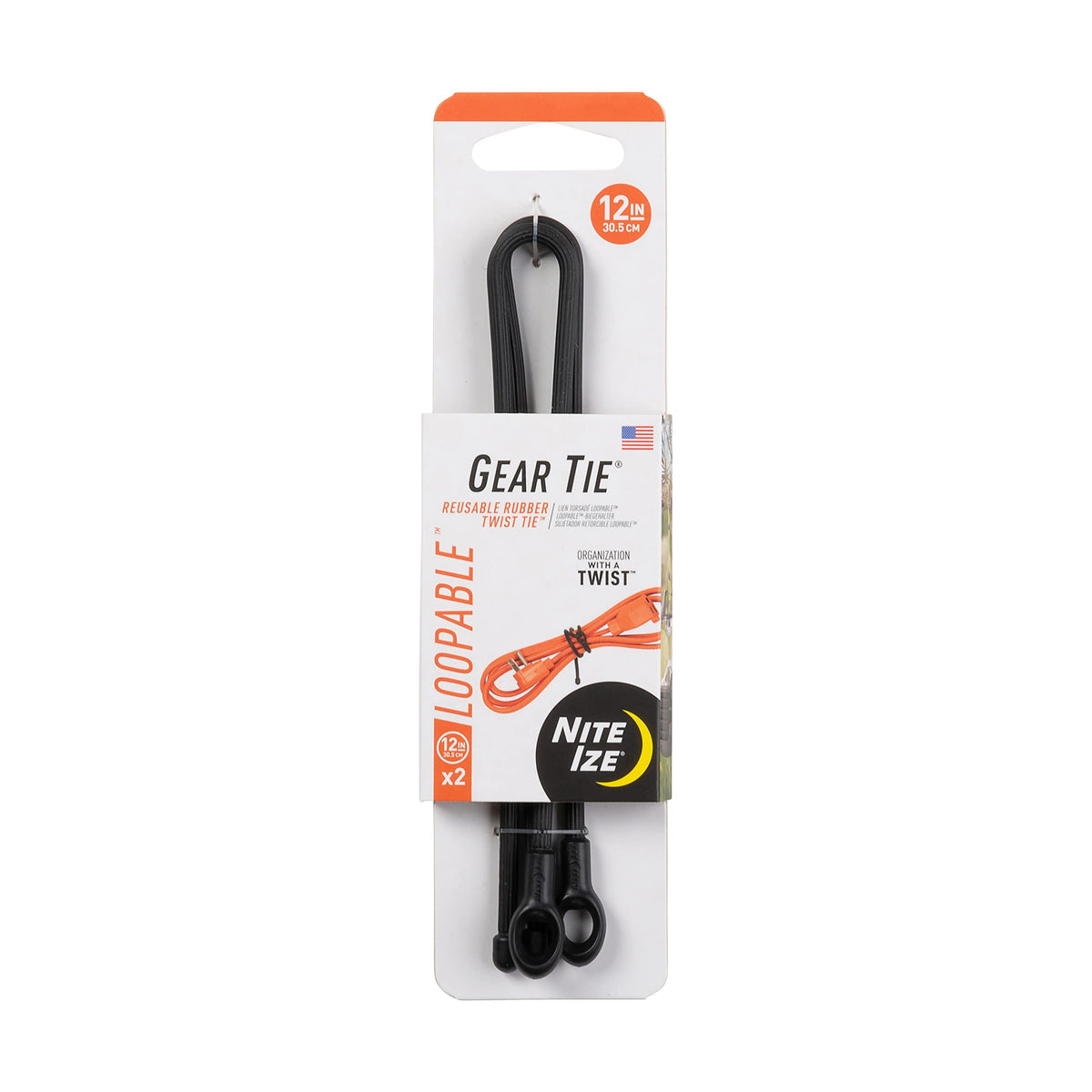 Nite Ize GLS12-01-2R3 Gear Tie Loopable 12-inch exterior grip secures cords.