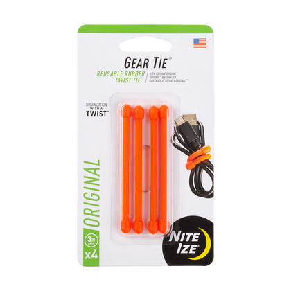 Nite Ize GT3-4PK-31 orange 3in Gear Tie for simple cord organization.