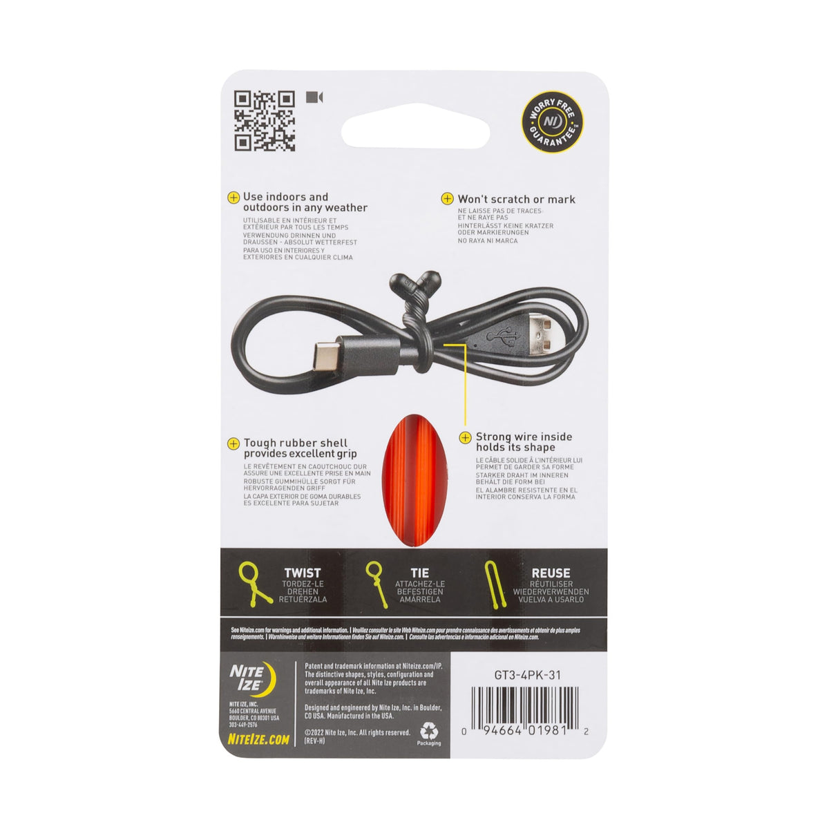Nite Ize GT3-4PK-31 orange Gear Tie quickly spotted in a bag.