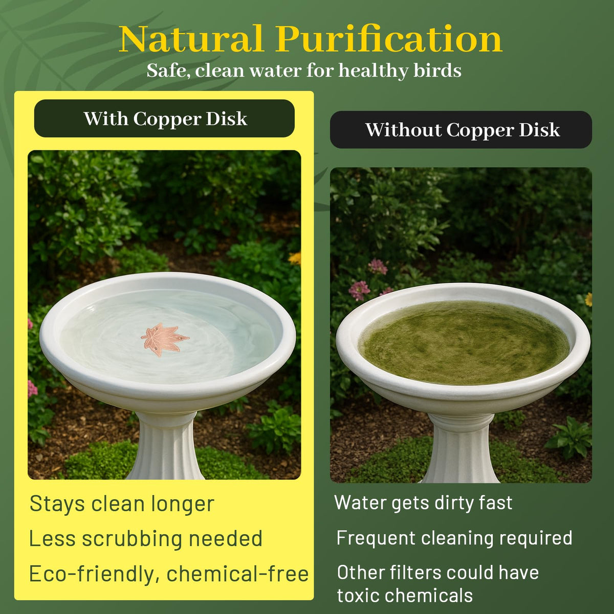 Niteguy bird bath copper disk with 3-point support for stability