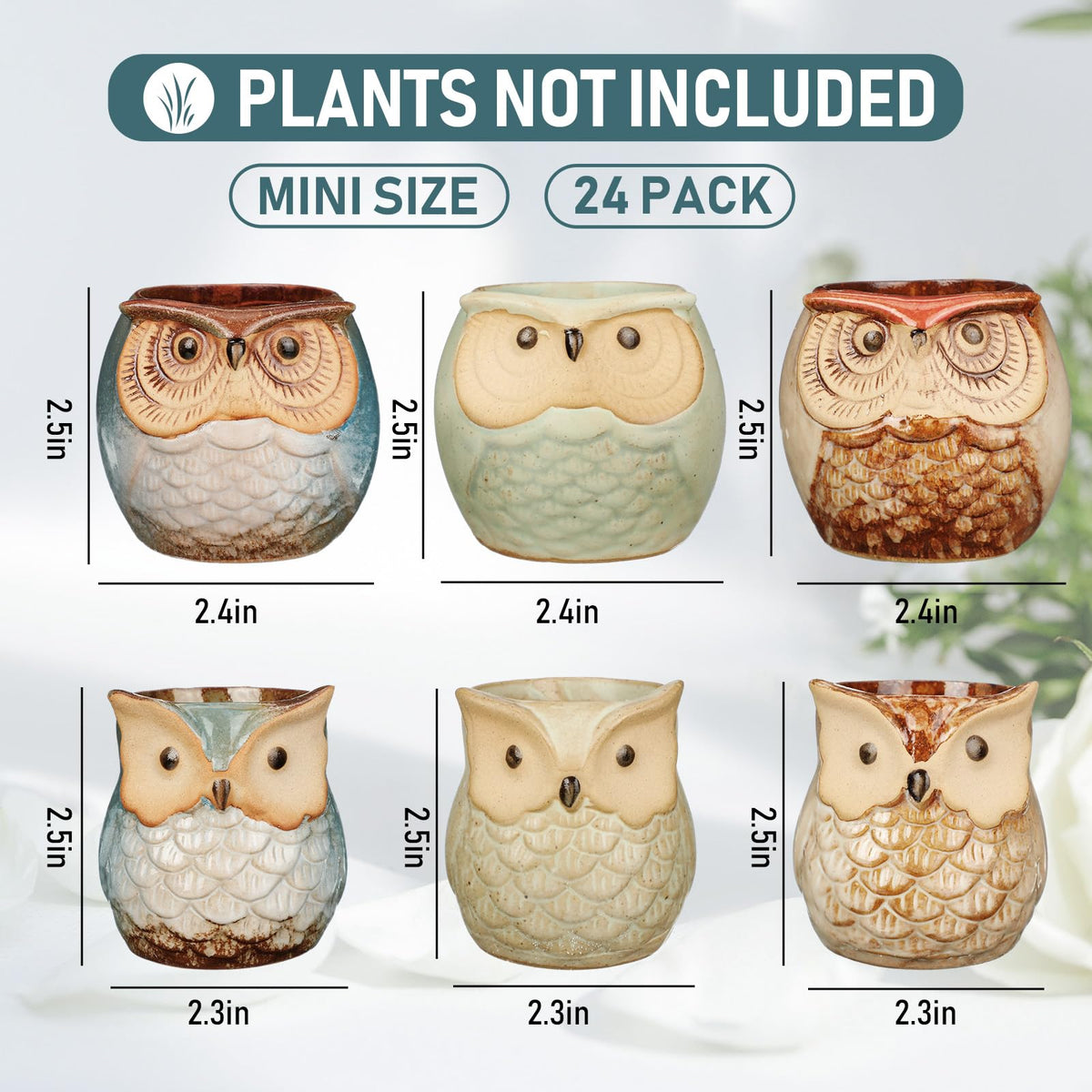 Nitial owl ceramic pot (2.5x2.4in) supports small plants with drainage.