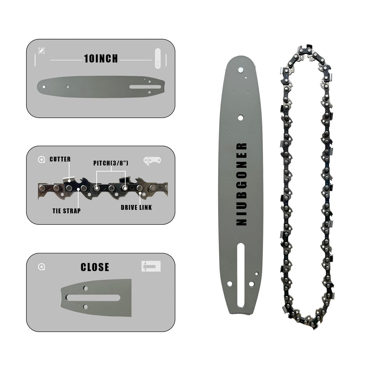 NIUBGONER 10-inch chain for Echo compatibility supports efficient pruning