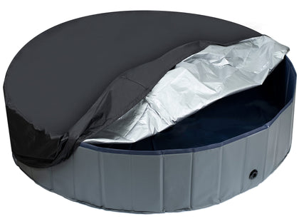 Niubya round dog pool cover folded for compact storage and easy deployment.