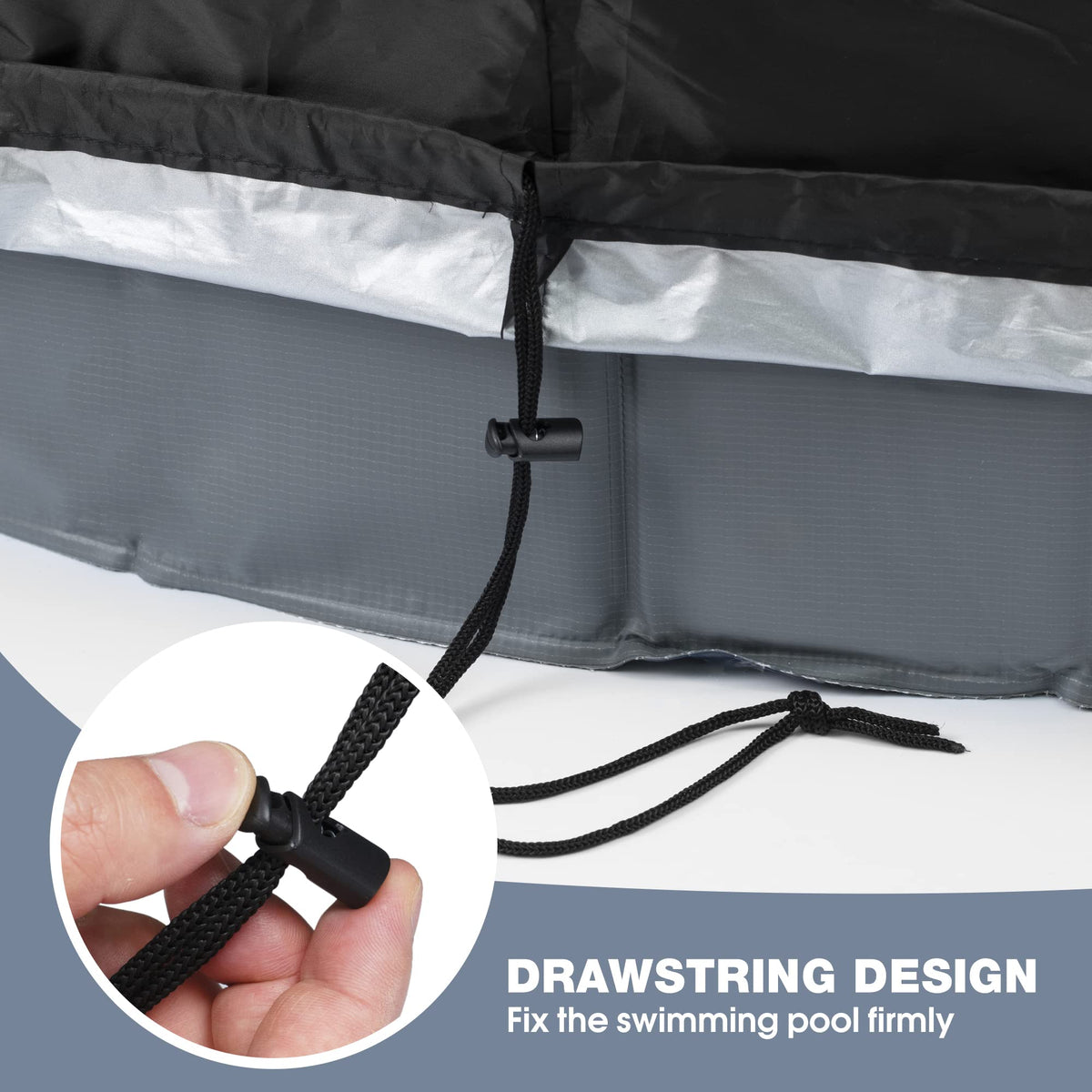 Niubya universal-fit cover suits round pools, fountains, and outdoor furniture.