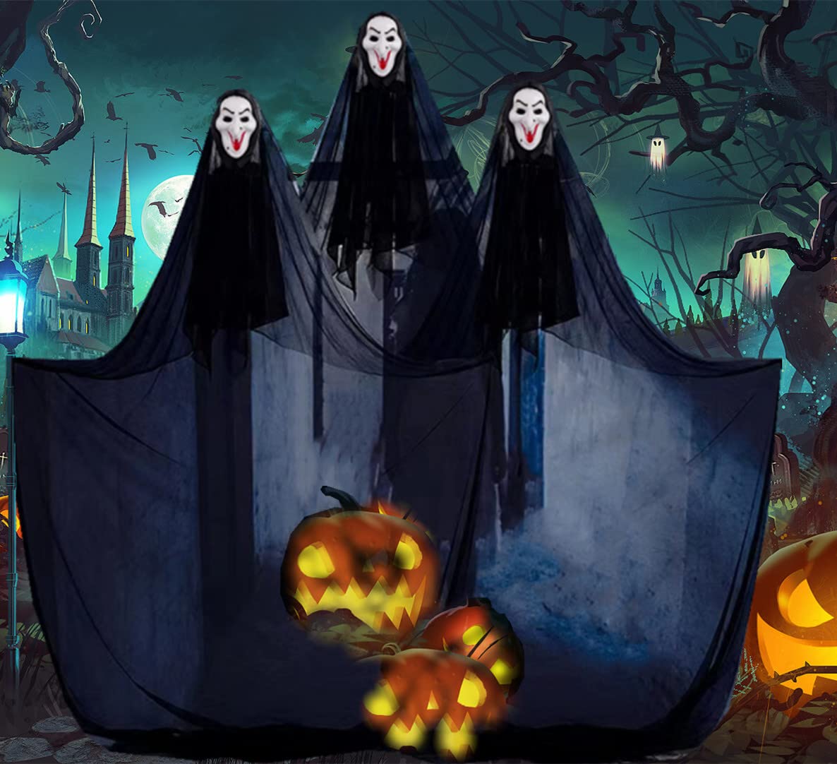 Niurui Halloween creepy cloth 315x79 inch drape near lights creates dramatic effect.