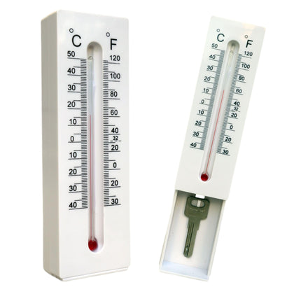 Niwhydi Hide A Key Thermometer outdoor hide-a-key in discreet garden placement for secure key storage.