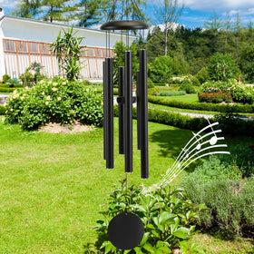 Njeury 40-inch wind chime in garden scene for calm, lingering soundscape.