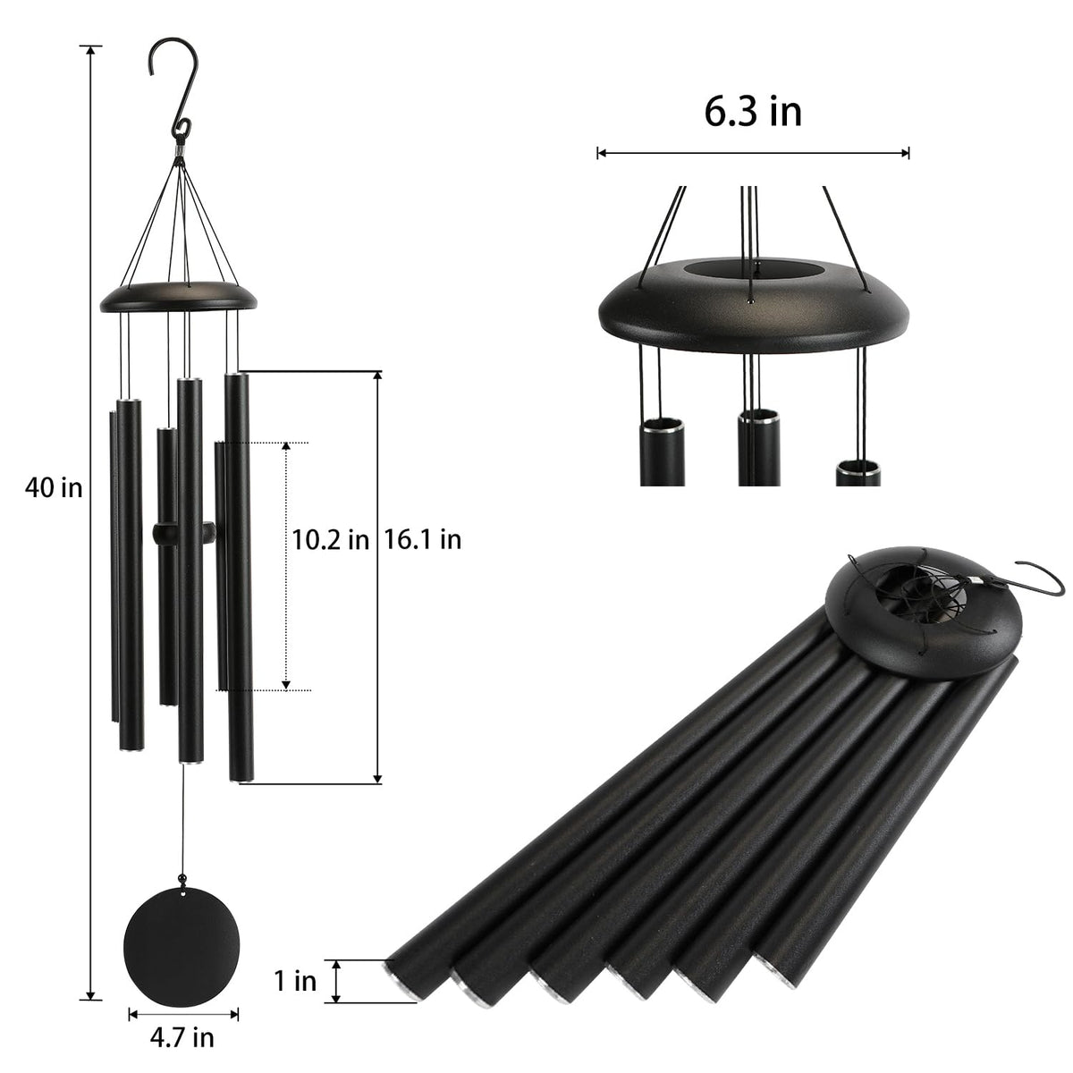 Njeury wind chime 40-inch side view for memorial outdoor ambiance and gentle breeze melodies.