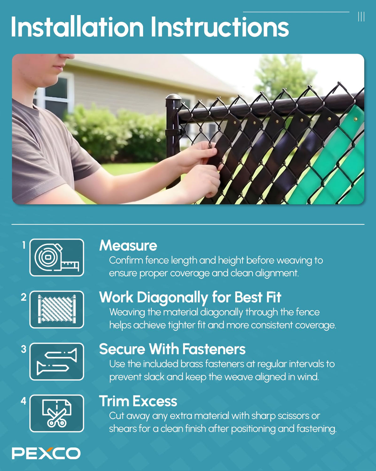 Garden and backyard privacy with decorative chain-link fencing enhancements.