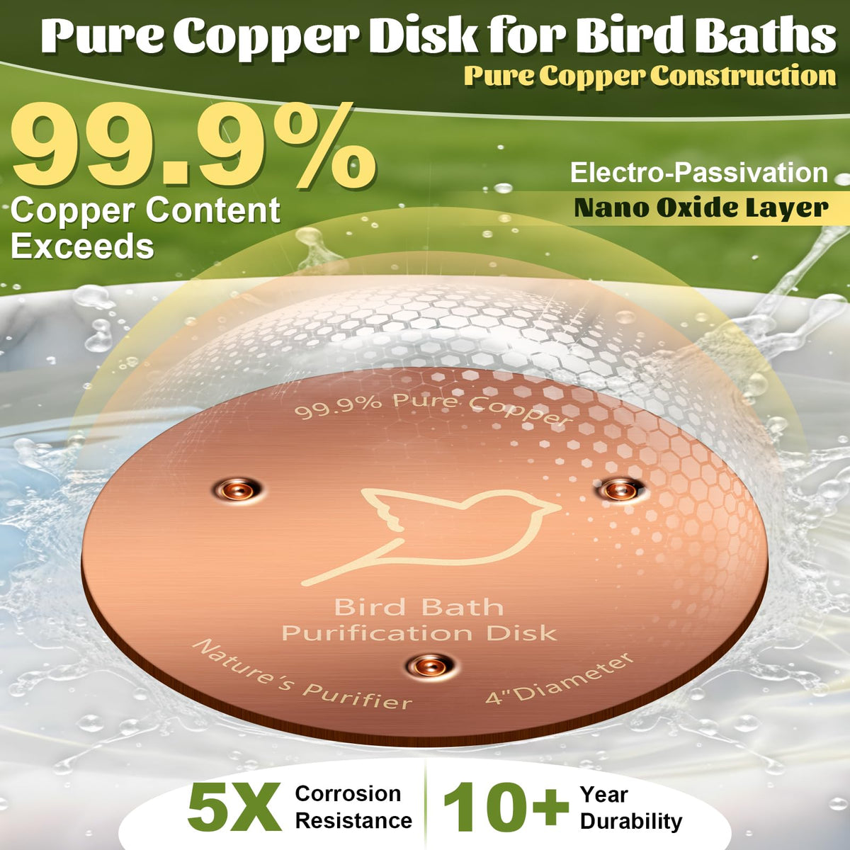 NNG bird bath copper disk 0.6mm thickness for lightweight, durable water treatment