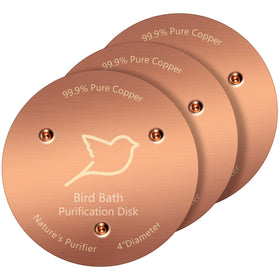 NNG bird bath copper disk side view showing compact, durable purification in outdoor water