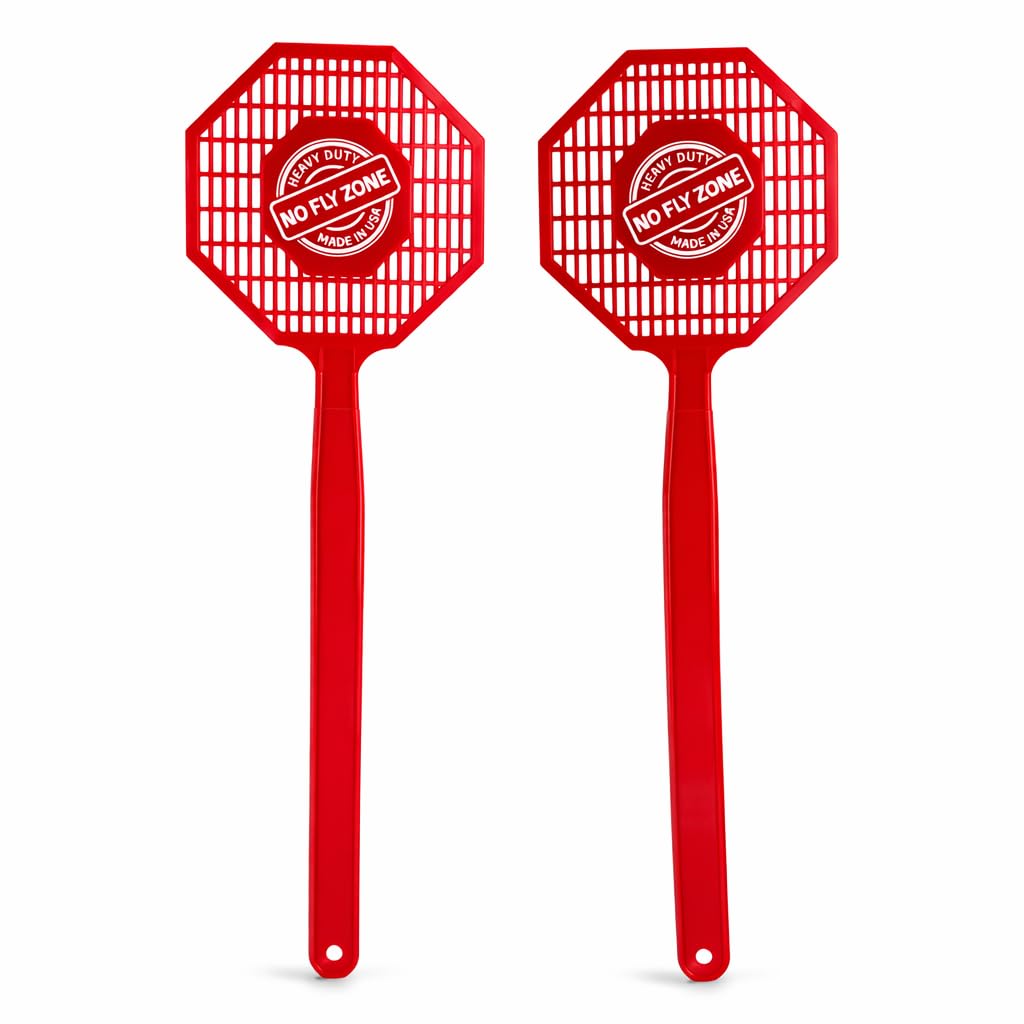 No Fly Zone USA-made fly swatter 2-pack with durable plastic construction for long-lasting pest control.