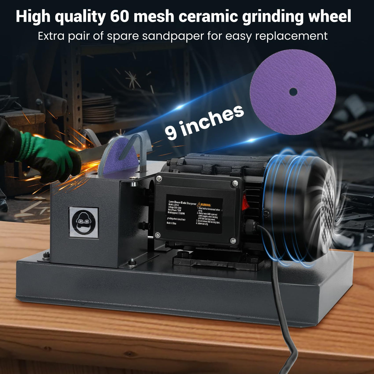 Secure blade clamp keeps blades steady during NobleQuest grinding.
