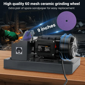 Secure blade clamp keeps blades steady during NobleQuest grinding.