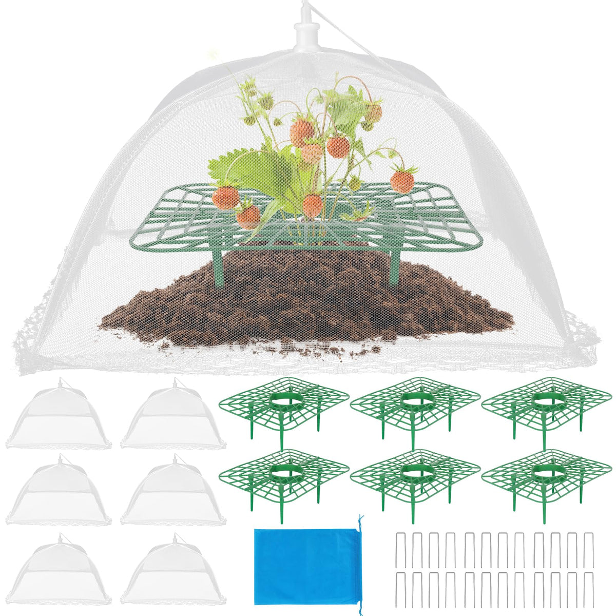 NODMIPNS strawberry plant supports with mesh cover protect berries from pests while allowing air circulation.