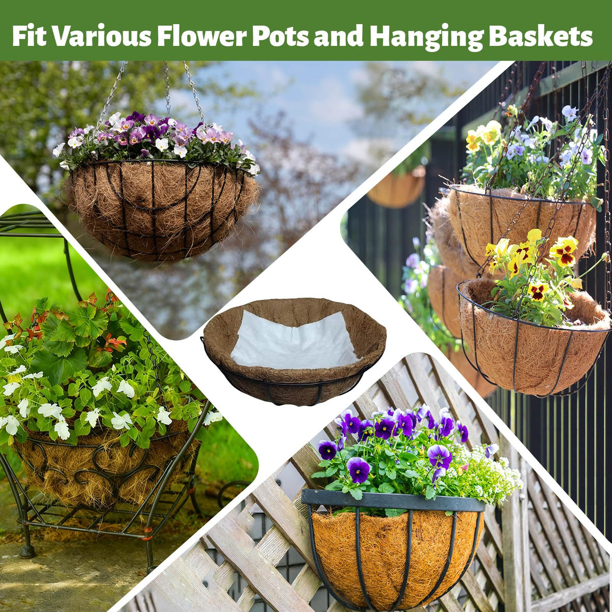 Liner fits standard wire and coconut baskets and pots.