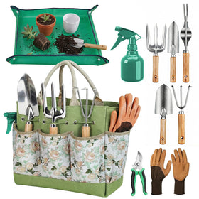 NOEAIKE 10-piece gardening tools set with organizer tote for easy storage and access.