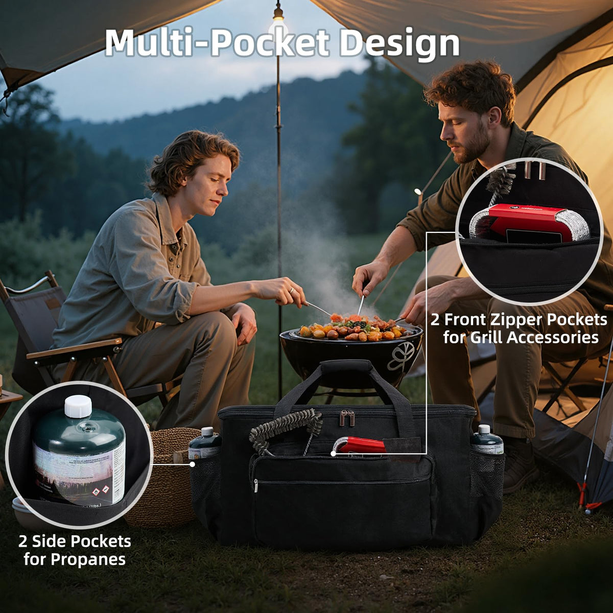 NOELIFE grill bag padded shoulder strap reduces carrying effort