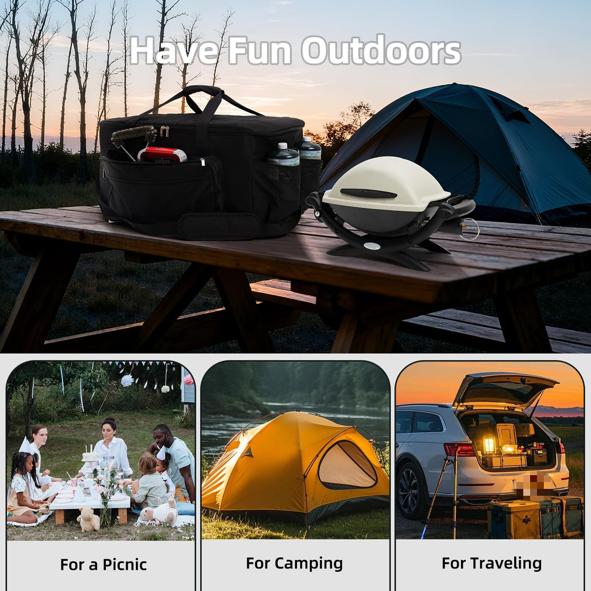 NOELIFE grill bag ideal for camping and backyard BBQ setups