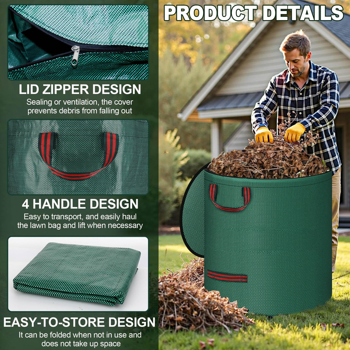Noeofiifo collapsible garden waste container designed for compact storage when not in use.