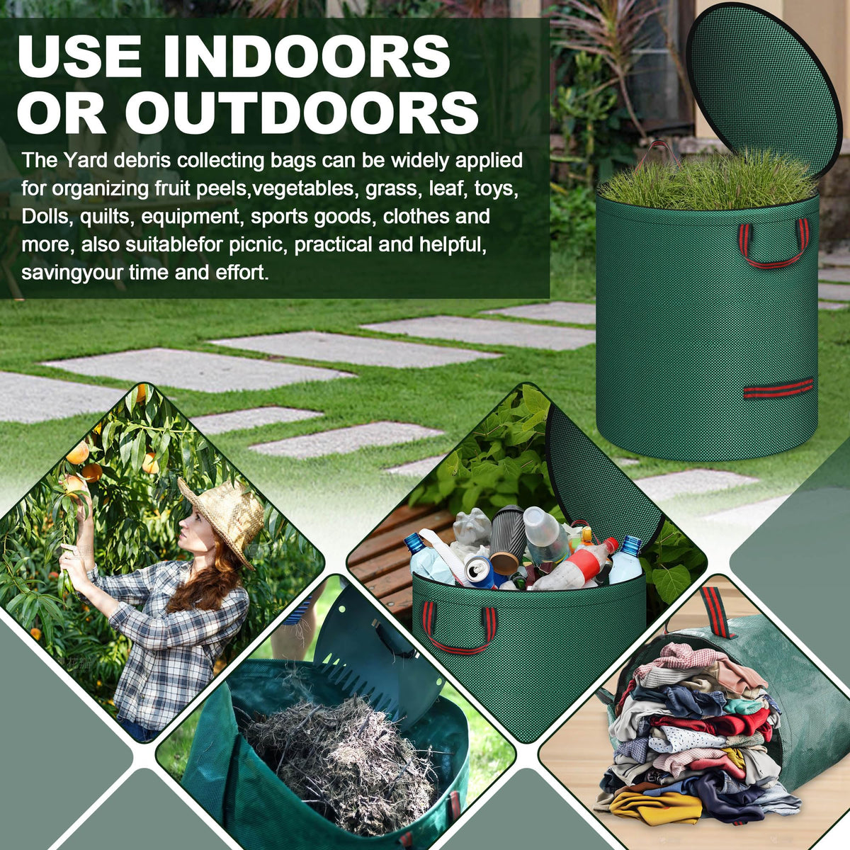 Noeofiifo garden waste bags suitable for indoors and outdoors use.