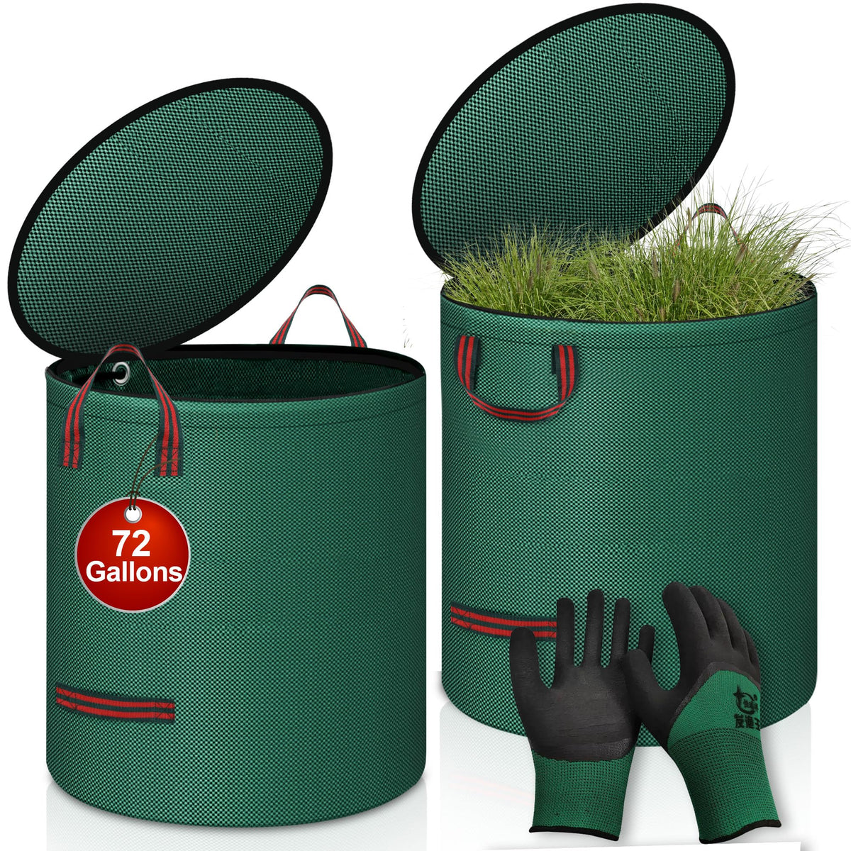 Noeofiifo reusable yard bags with lid 72-gallon capacity for easy yard debris collection.