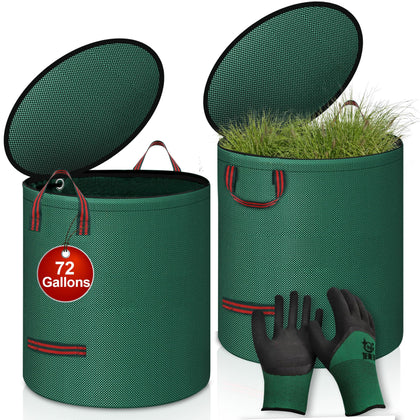 Noeofiifo reusable yard bags with lid 72-gallon capacity for easy yard debris collection.