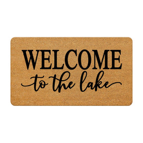 Nogrit lake house coir doormat on front porch showing durable dirt trapping and rustic charm