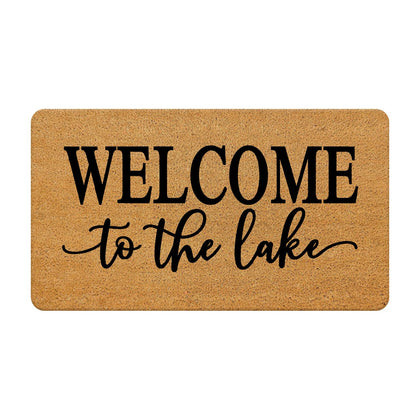 Nogrit lake house coir doormat on front porch showing durable dirt trapping and rustic charm