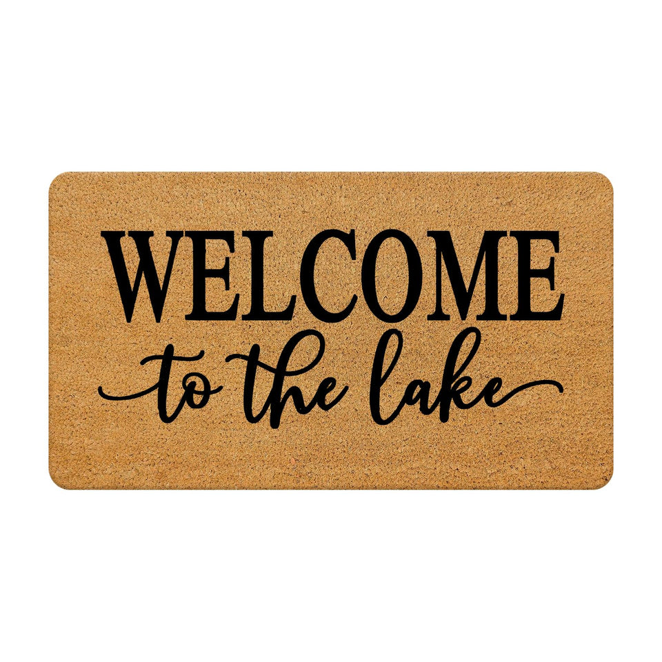 Nogrit lake house coir doormat on front porch showing durable dirt trapping and rustic charm