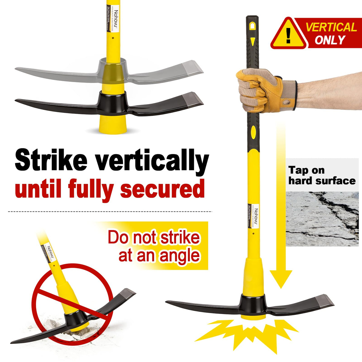 Nohovu pickaxe 36-inch fiberglass handle for leverage