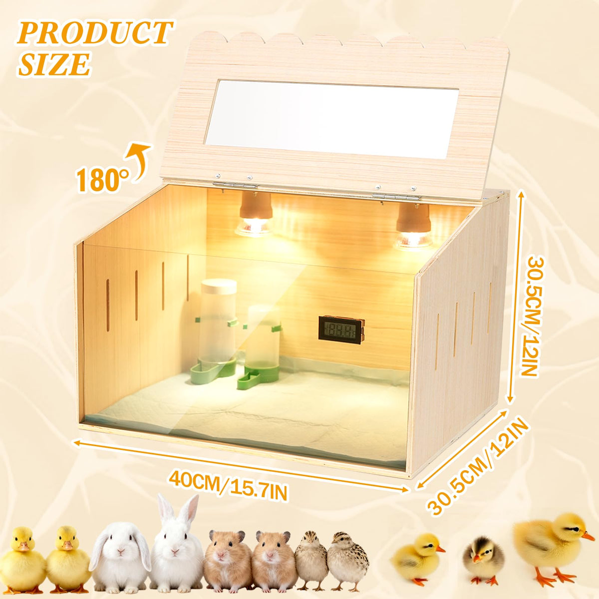 Nollapo compact brooder shows dimensions suitable for small flocks.