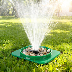 Nomanak green sprinkler head guard reduces weed growth near heads