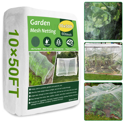 NONMON Garden Netting ultra-fine mesh protecting crops over a raised bed.