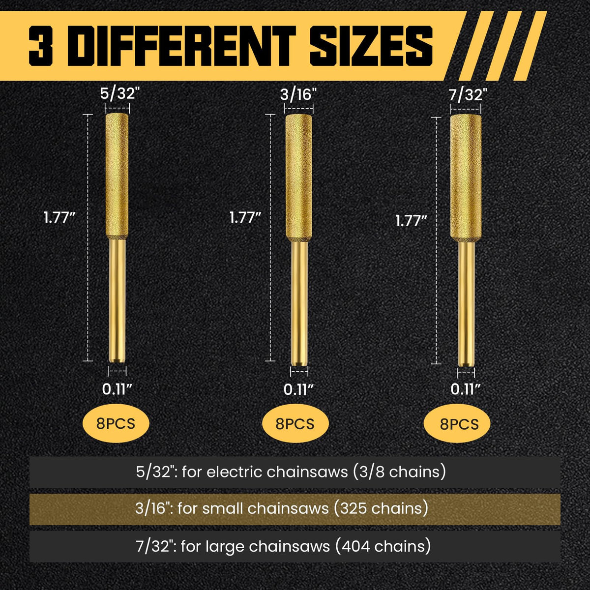 Nooklean diamond sharpener bit 3-16 size for small chainsaw blades.