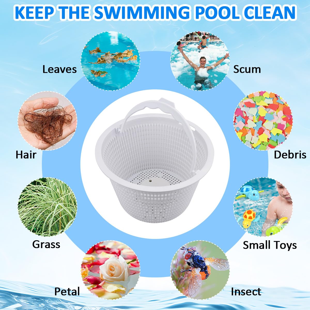 NOOTO basket white color blends with pool equipment while catching debris