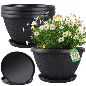 Nooulap 10-inch plant pot with black pebble texture, ideal for indoor herb displays.