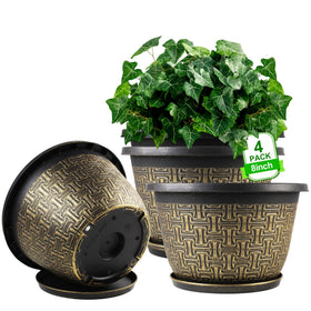 Nooulap 8-inch plant pots with saucers for indoor and outdoor use.