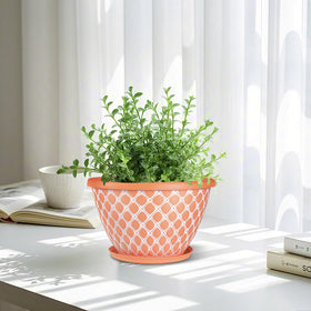 Nooulap ten inch orange grid texture planter for herbs and small plants.