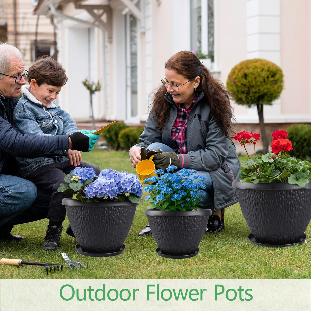 Nooulap 10-inch pots arranged in a garden setting for outdoor use.