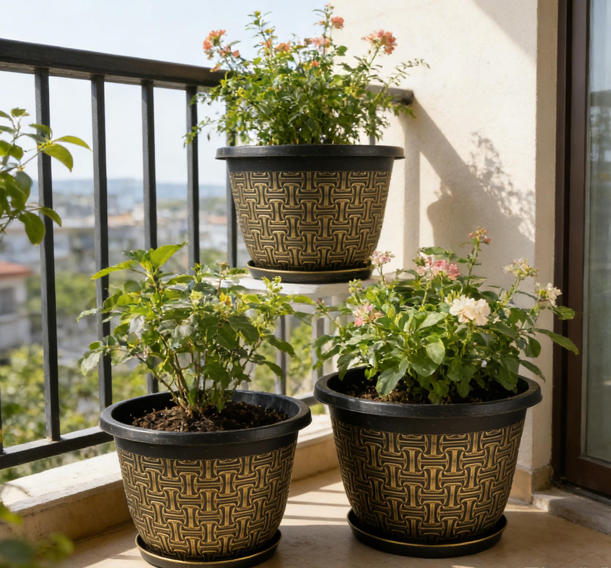 Nooulap pots with saucers simplify cleanup after watering.