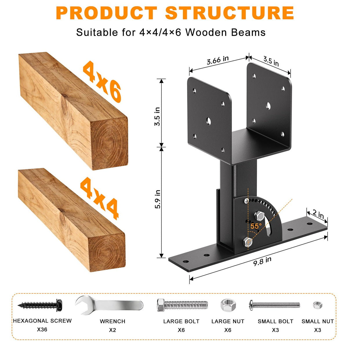 Nopwer Roof Rise Bracket Kit angle adjustment demonstrates 0-55 degree tilt