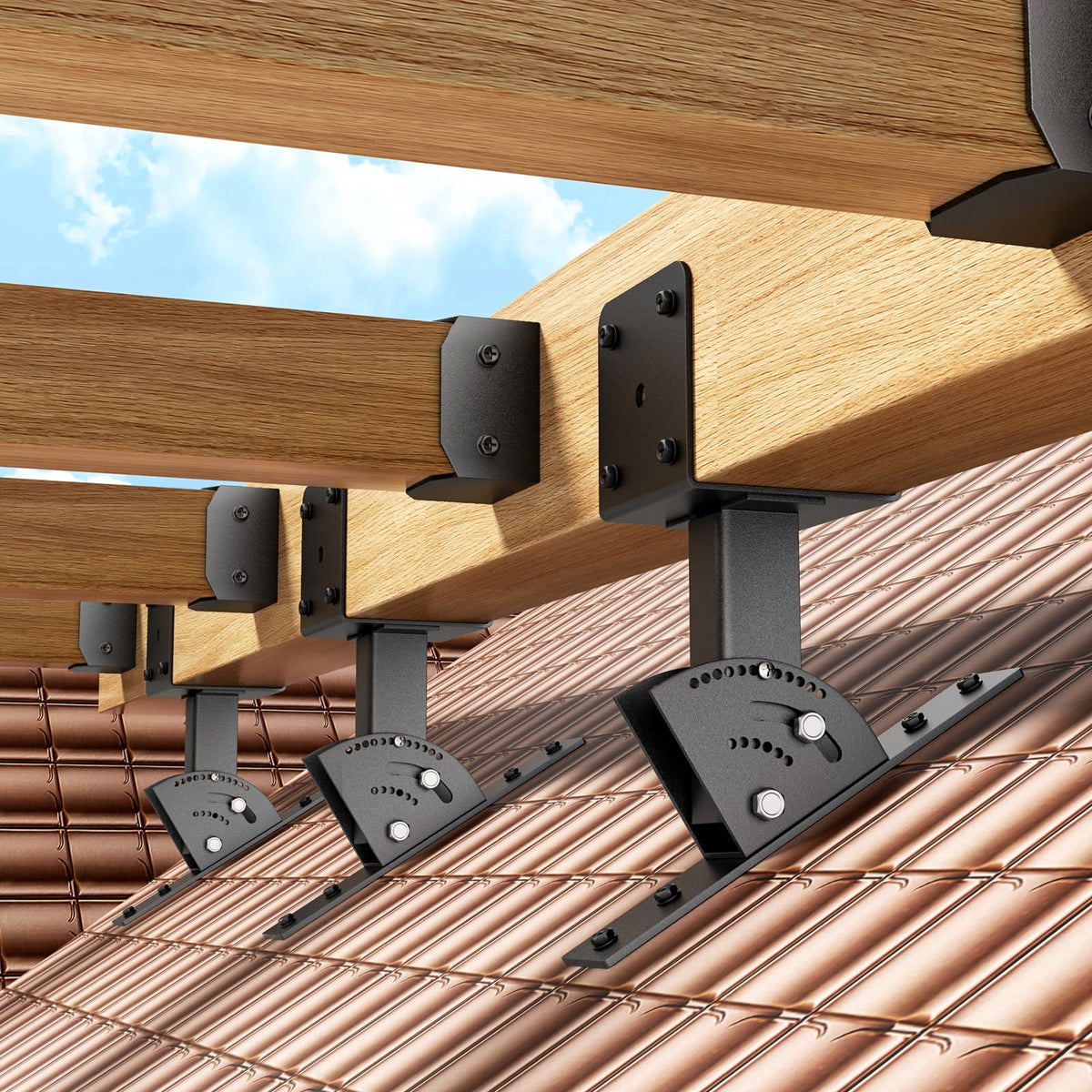 Nopwer Roof Rise Bracket Kit mounted on a 4x4 beam for sturdy support
