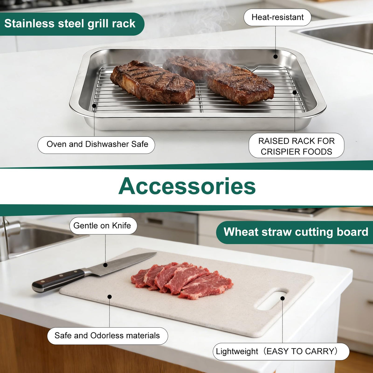 NORCOOL wire cooling rack elevates foods for even grilling and roasting.