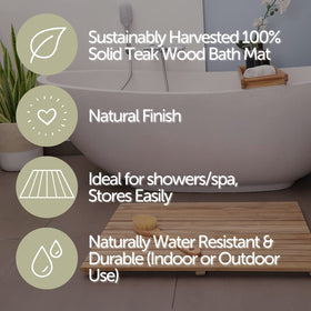 Nordic Style Teak Shower Mat spa setting complements bathrooms and saunas with tropical warmth.