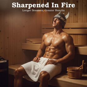 Nordicool Viking Sauna Hat in steam room suggests extended comfortable sessions.