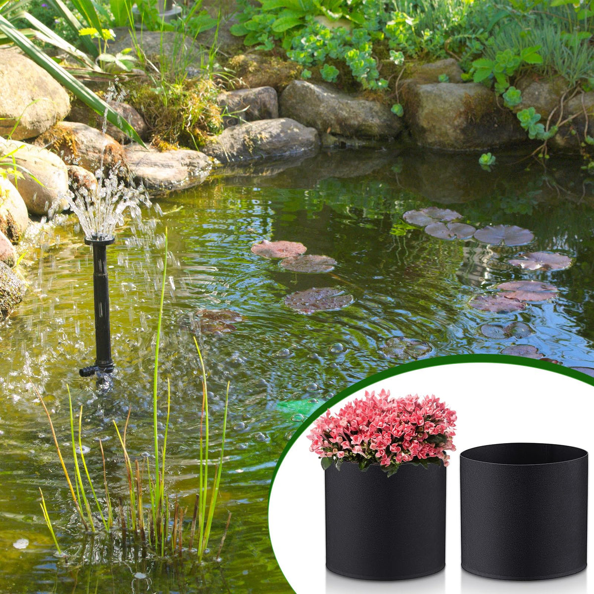 Norme 8x6 inch fabric pots support healthy root growth in pond settings.